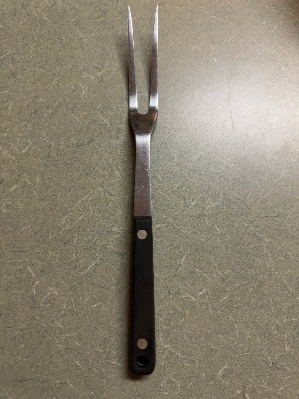 Flint Stainless Steel Carving Meat Fork Black Handle USA Vintage 11.5 Inch